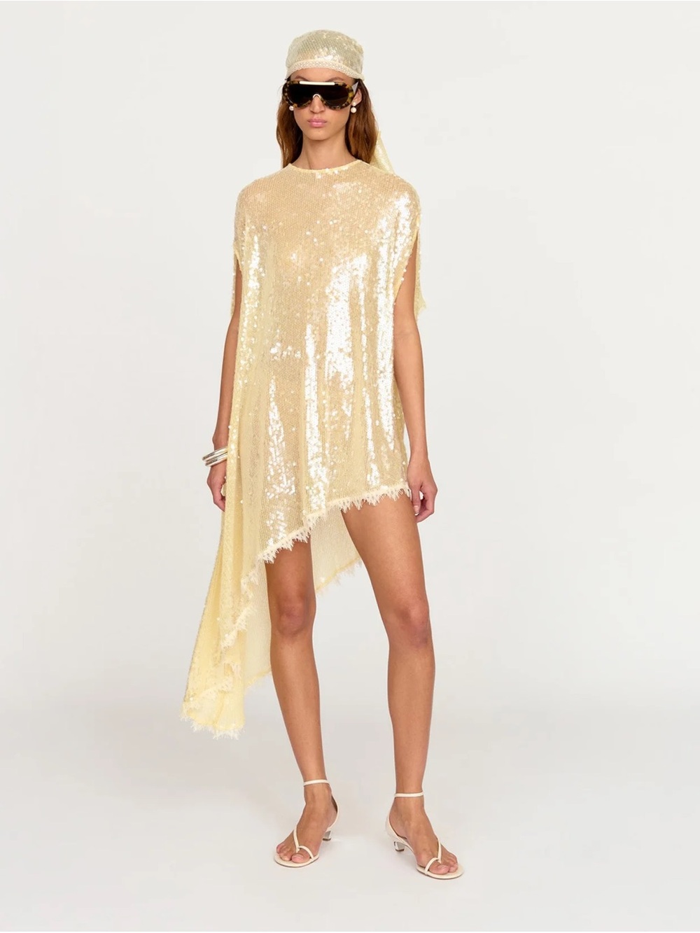 NWT - Eliou Kapa Sequin Asymmetric Mini Dress in Pale Yellow